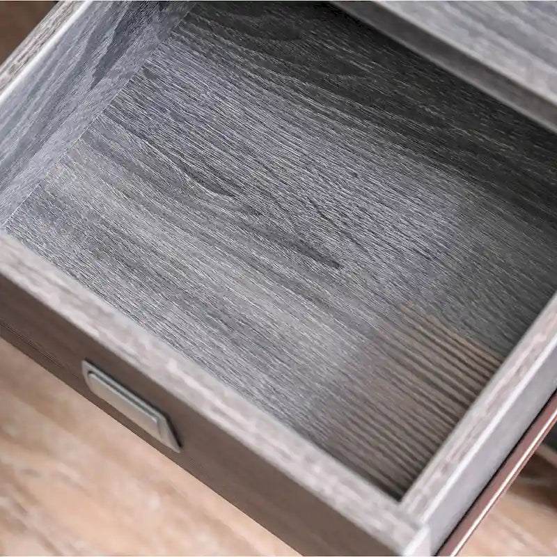 Table d'appoint grise moderne évasée avec tiroir et étagère ouverte