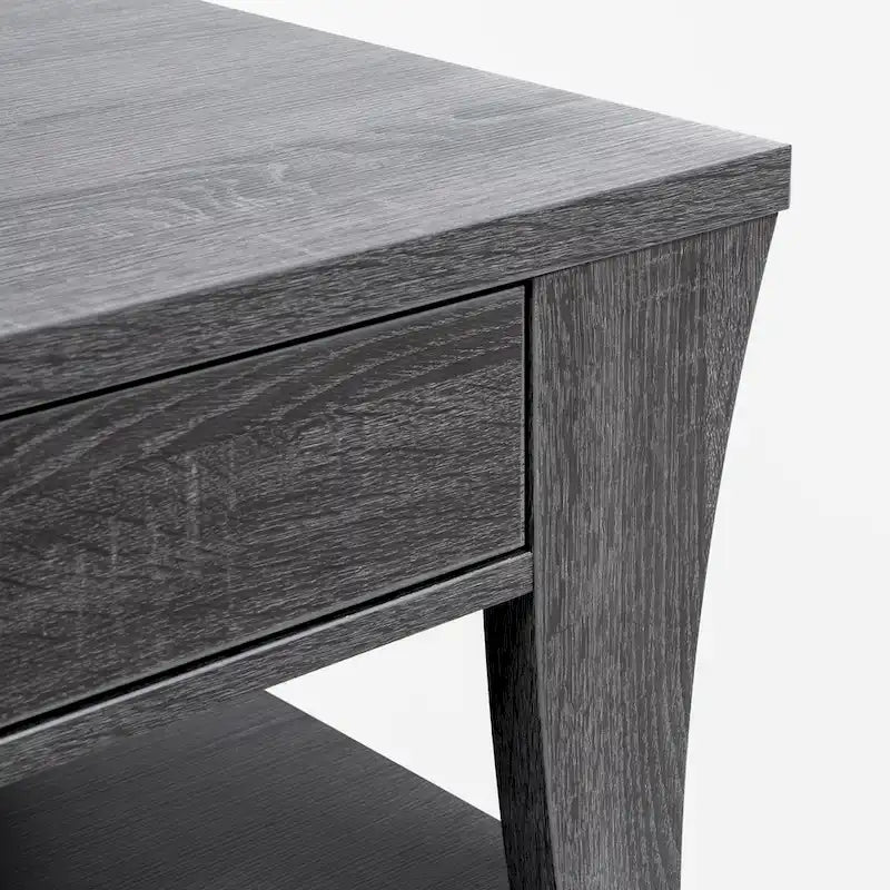 Table d'appoint grise moderne évasée avec tiroir et étagère ouverte