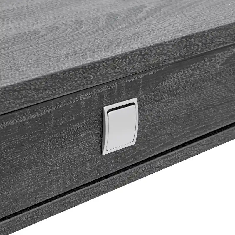 Table d'appoint grise moderne évasée avec tiroir et étagère ouverte