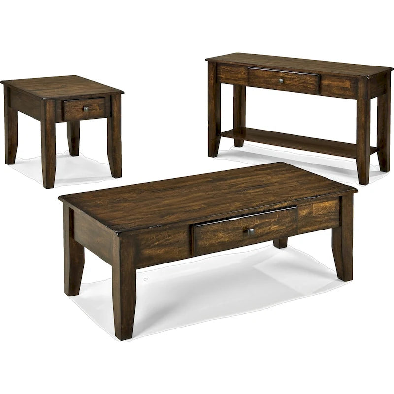 Console en bois de manguier massif avec tiroir et étagère inférieure, marron