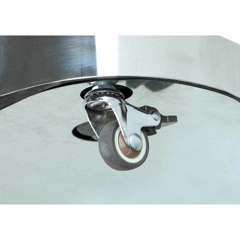Table basse ronde pivotante en verre avec base en argent poli