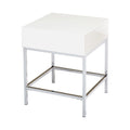 Bout de canapé carré blanc MDF brillant avec structure en métal chromé