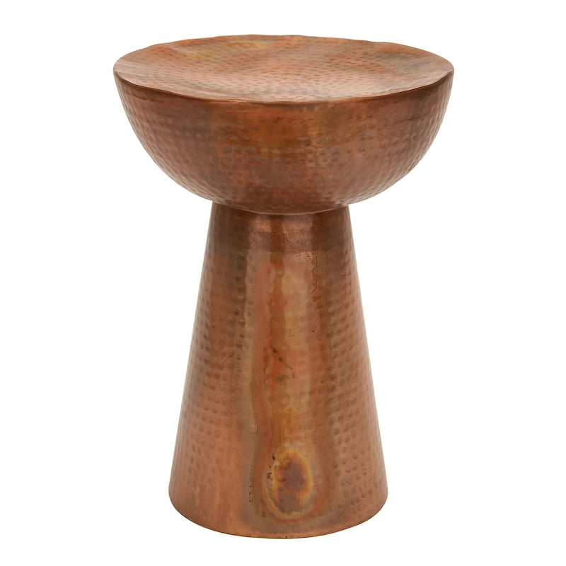 Table d'appoint ronde en fer martelé, finition bronze cuivré poli