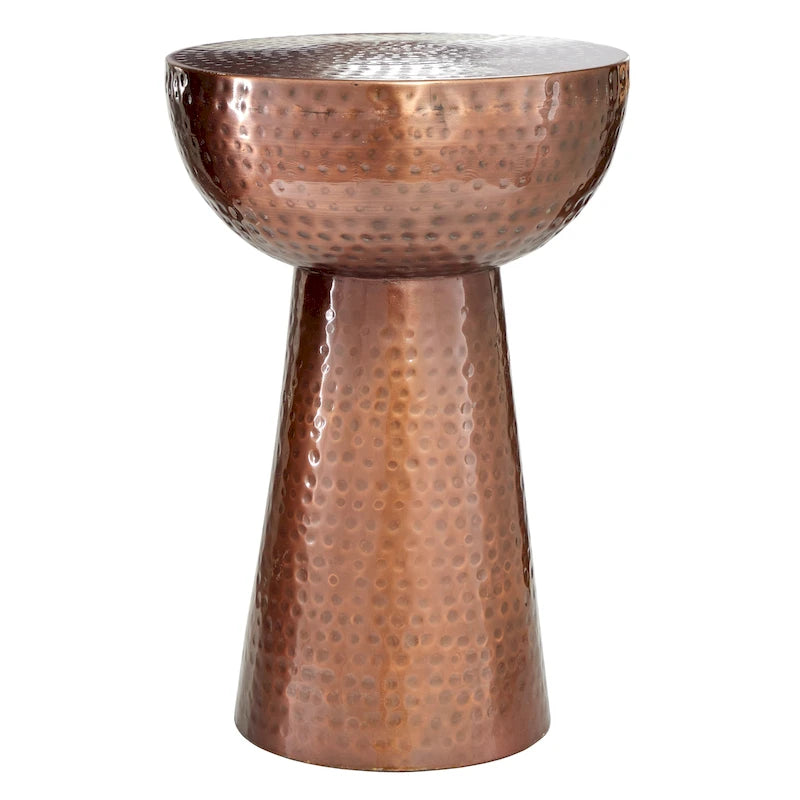 Table d'appoint ronde en fer martelé, finition bronze cuivré poli