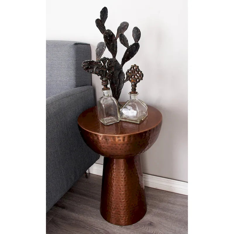 Table d'appoint ronde en fer martelé, finition bronze cuivré poli