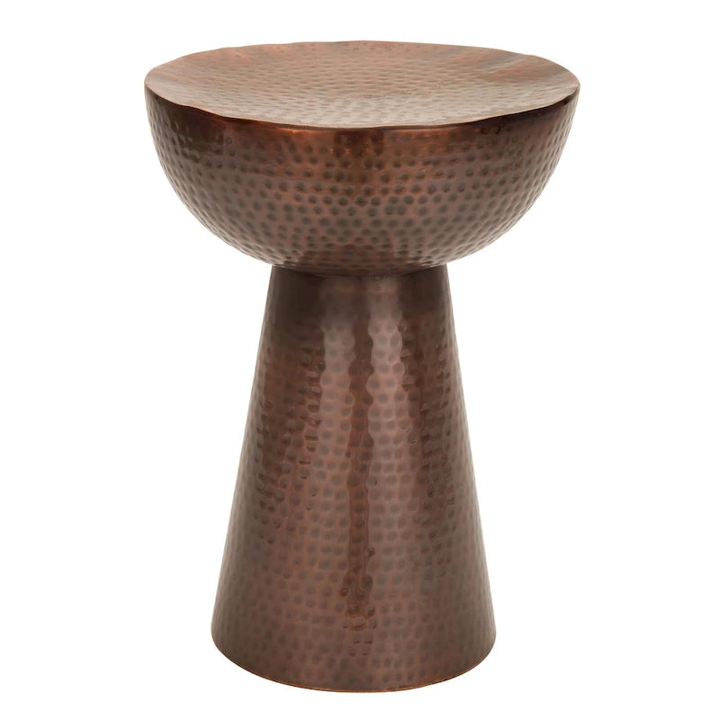 Table d'appoint ronde en fer martelé, finition bronze cuivré poli