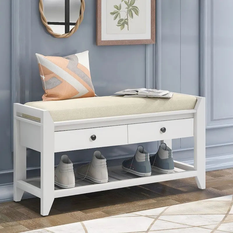 Banc d'entrée capitonné avec tiroirs et range-chaussures, multicolore
