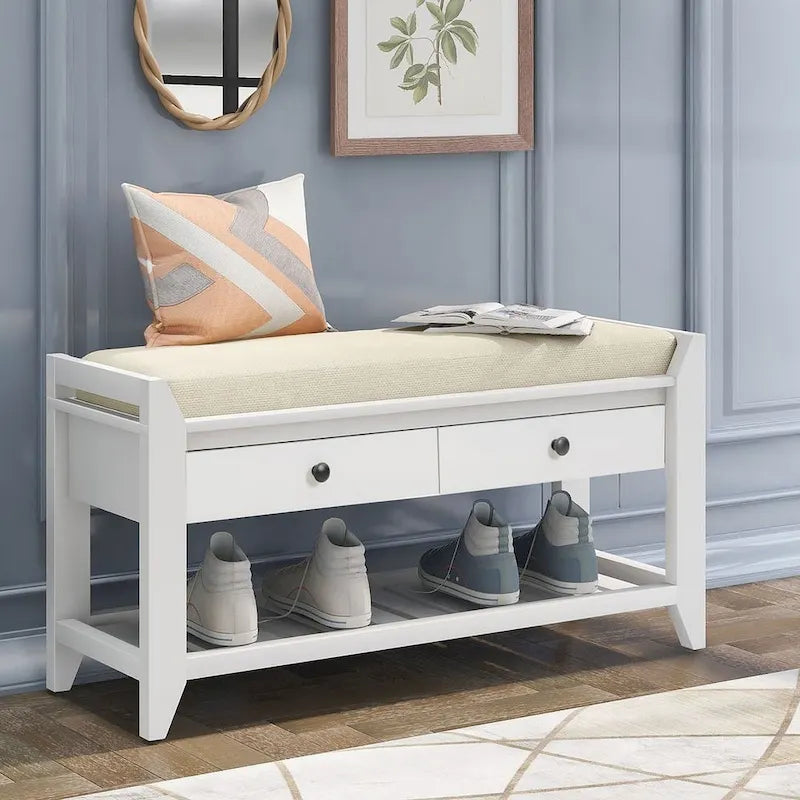 39 Modern Versatile Entry Upholstered Storage Bench with Shoe Rack and Drawers