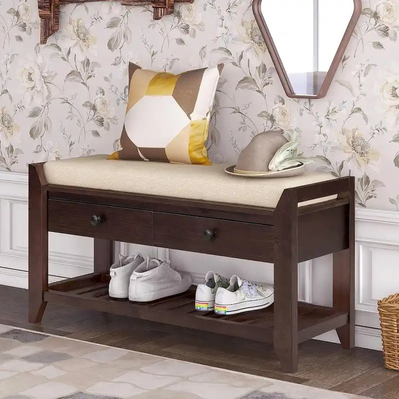 Banc d'entrée capitonné avec tiroirs et range-chaussures, multicolore