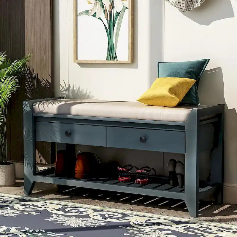 Banc d'entrée capitonné avec tiroirs et range-chaussures, multicolore