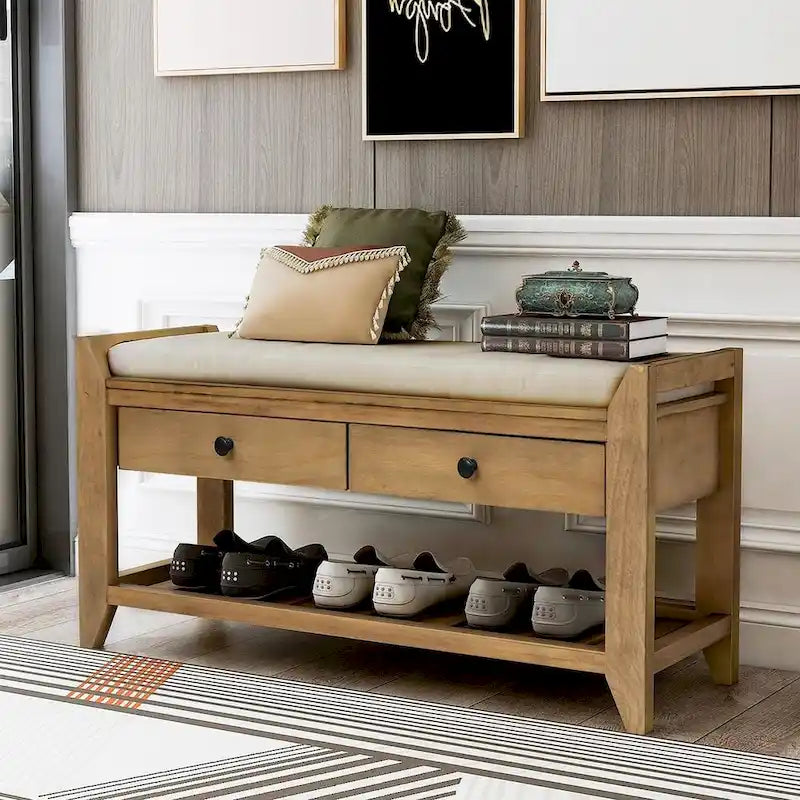 Banc d'entrée capitonné avec tiroirs et range-chaussures, multicolore