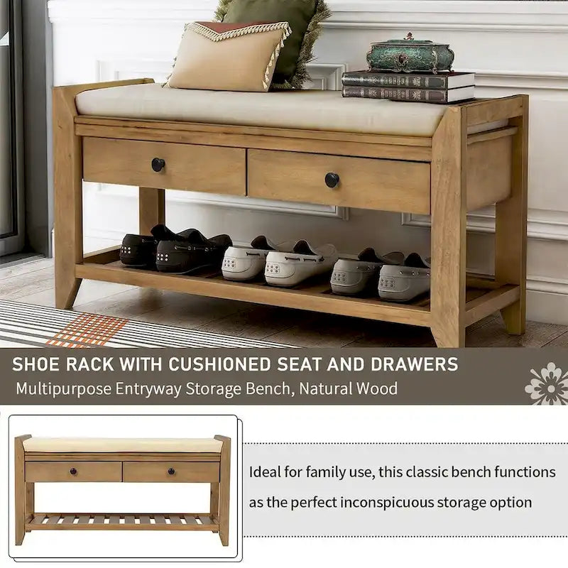 Banc d'entrée capitonné avec tiroirs et range-chaussures, multicolore