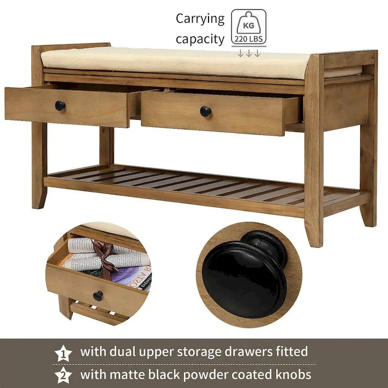 Banc d'entrée capitonné avec tiroirs et range-chaussures, multicolore