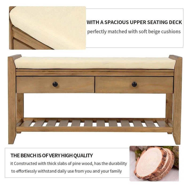 Banc d'entrée capitonné avec tiroirs et range-chaussures, multicolore