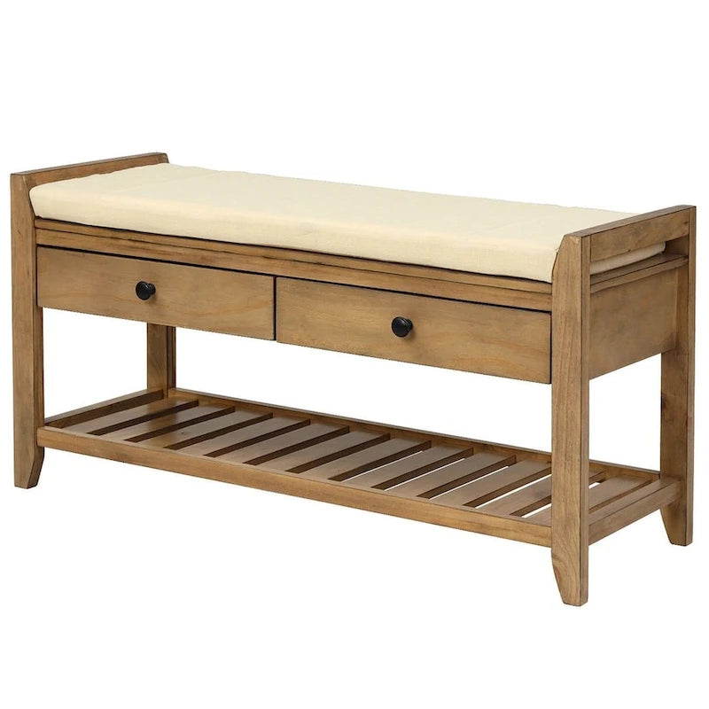 Banc d'entrée capitonné avec tiroirs et range-chaussures, multicolore