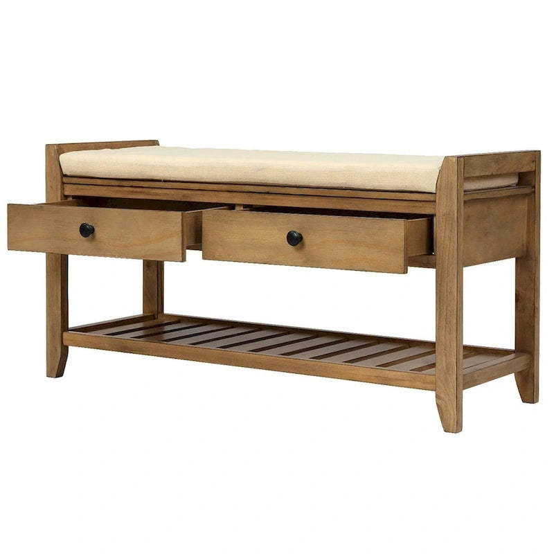 Banc d'entrée capitonné avec tiroirs et range-chaussures, multicolore