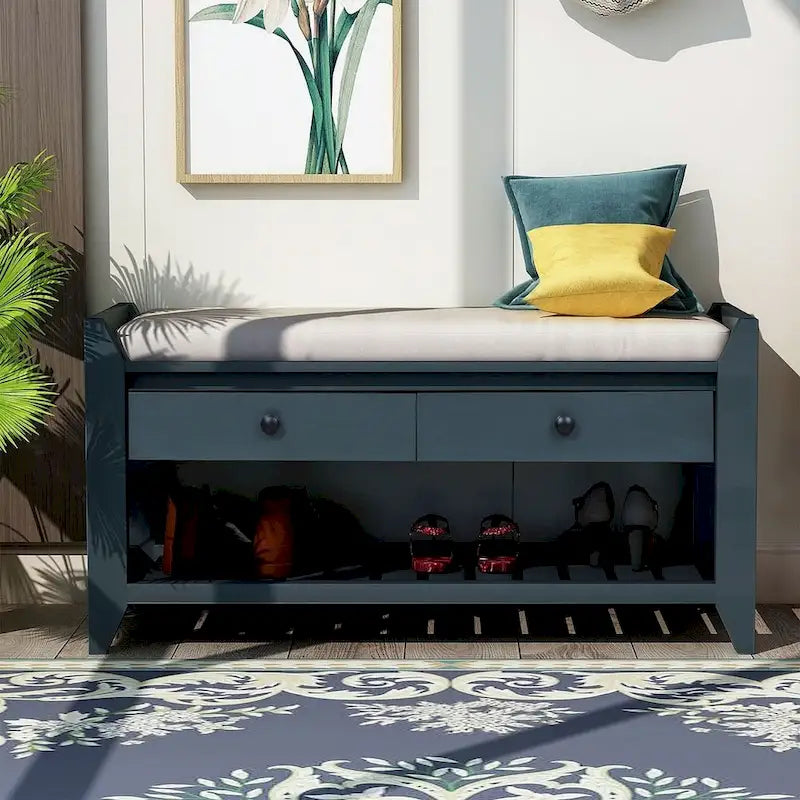 Banc d'entrée capitonné avec tiroirs et range-chaussures, multicolore