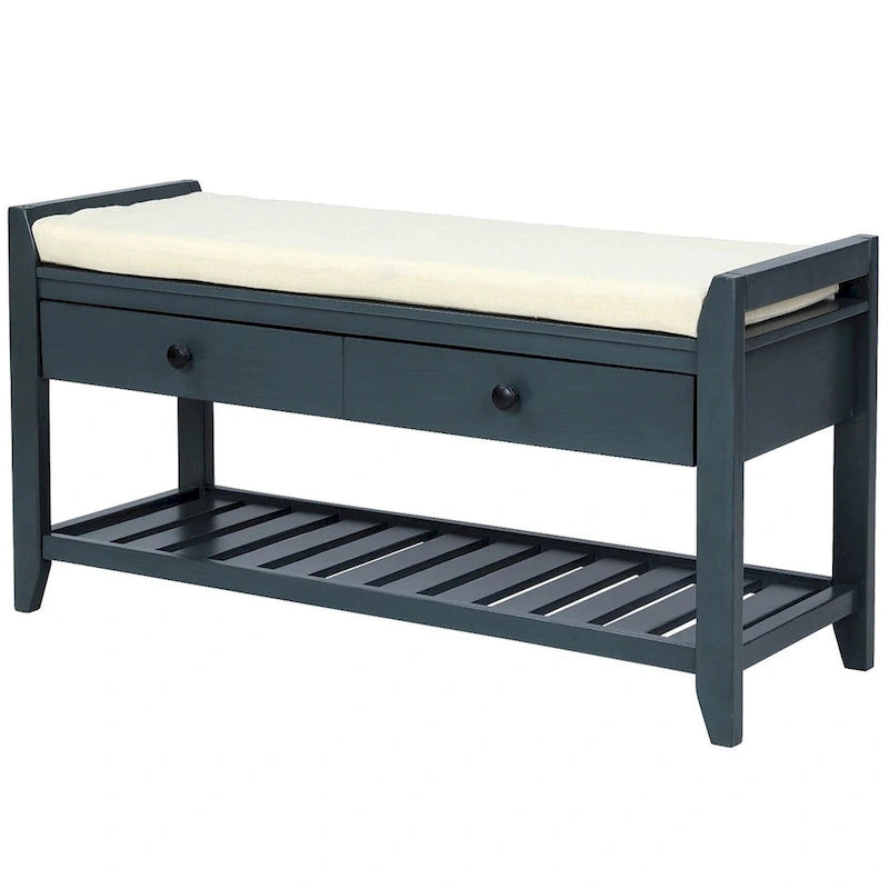 Banc d'entrée capitonné avec tiroirs et range-chaussures, multicolore