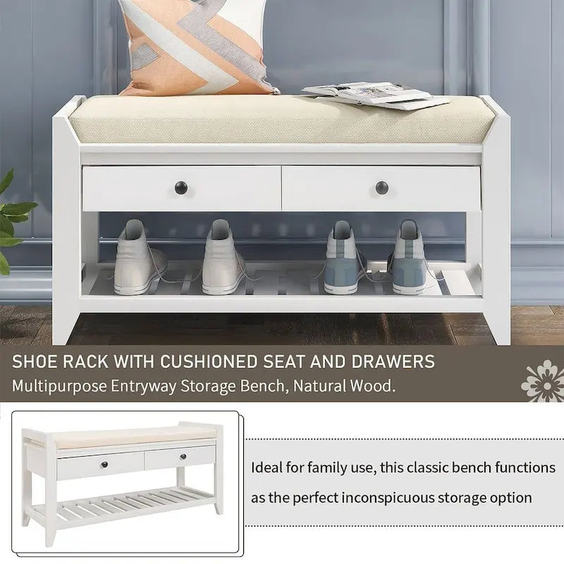 Banc d'entrée capitonné avec tiroirs et range-chaussures, multicolore