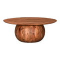 Table Basse Ronde en Bois d'Acacia Massif avec Pied Sculptural en Boule, Marron Naturel ou Noir