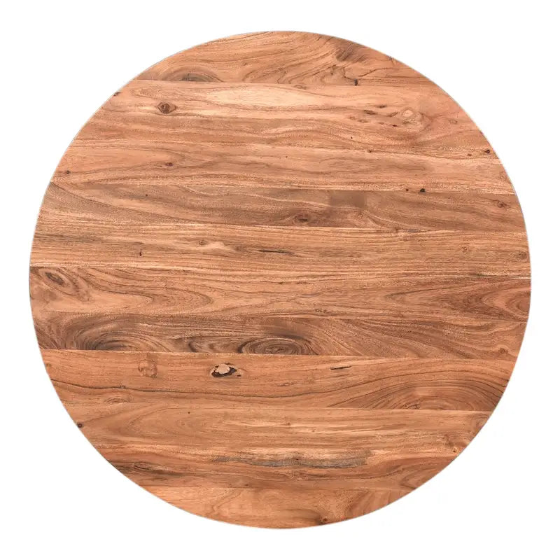 Table Basse Ronde en Bois d'Acacia Massif avec Pied Sculptural en Boule, Marron Naturel ou Noir
