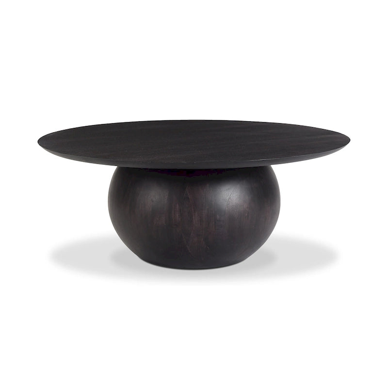 Table Basse Ronde en Bois d'Acacia Massif avec Pied Sculptural en Boule, Marron Naturel ou Noir