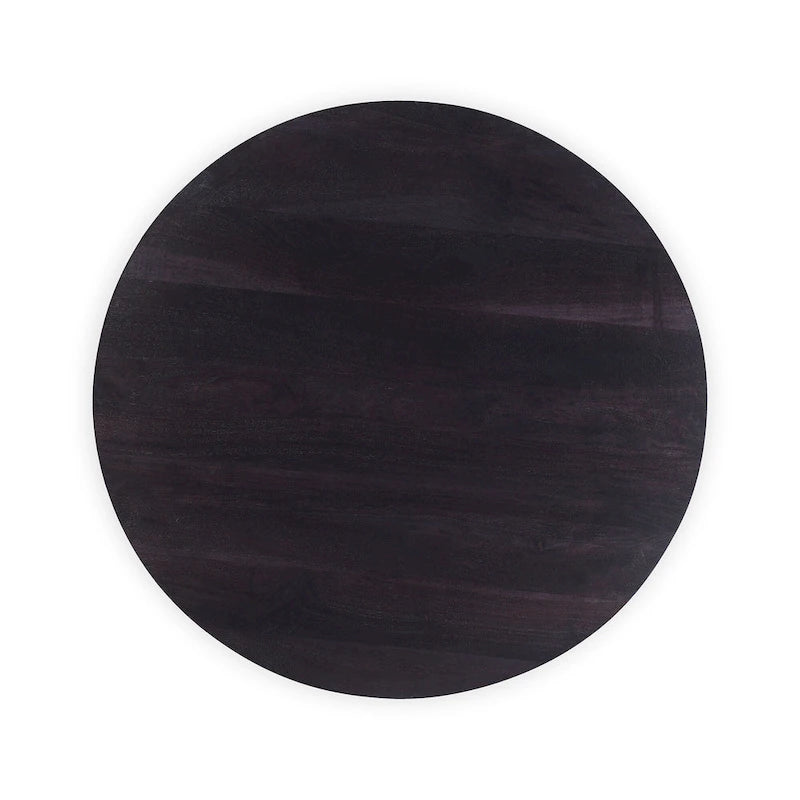 Table Basse Ronde en Bois d'Acacia Massif avec Pied Sculptural en Boule, Marron Naturel ou Noir