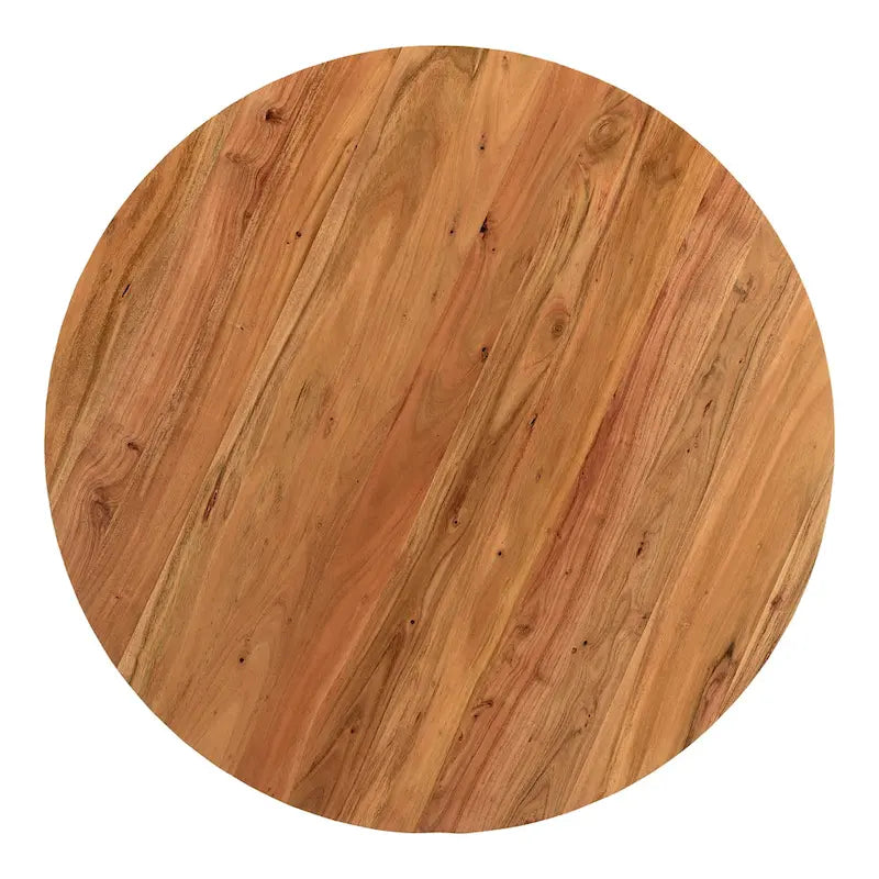 Table Basse Ronde en Bois d'Acacia Massif avec Pied Sculptural en Boule, Marron Naturel ou Noir