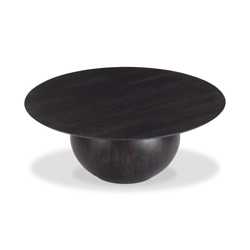 Table Basse Ronde en Bois d'Acacia Massif avec Pied Sculptural en Boule, Marron Naturel ou Noir