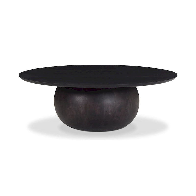 Table Basse Ronde en Bois d'Acacia Massif avec Pied Sculptural en Boule, Marron Naturel ou Noir