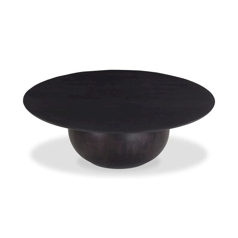 Table Basse Ronde en Bois d'Acacia Massif avec Pied Sculptural en Boule, Marron Naturel ou Noir