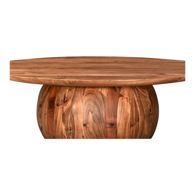 Table Basse Ronde en Bois d'Acacia Massif avec Pied Sculptural en Boule, Marron Naturel ou Noir