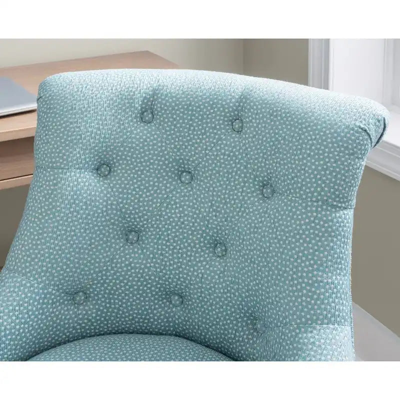 Chaise de bureau pivotante tapissée touffetée à pois bleus avec hauteur réglable
