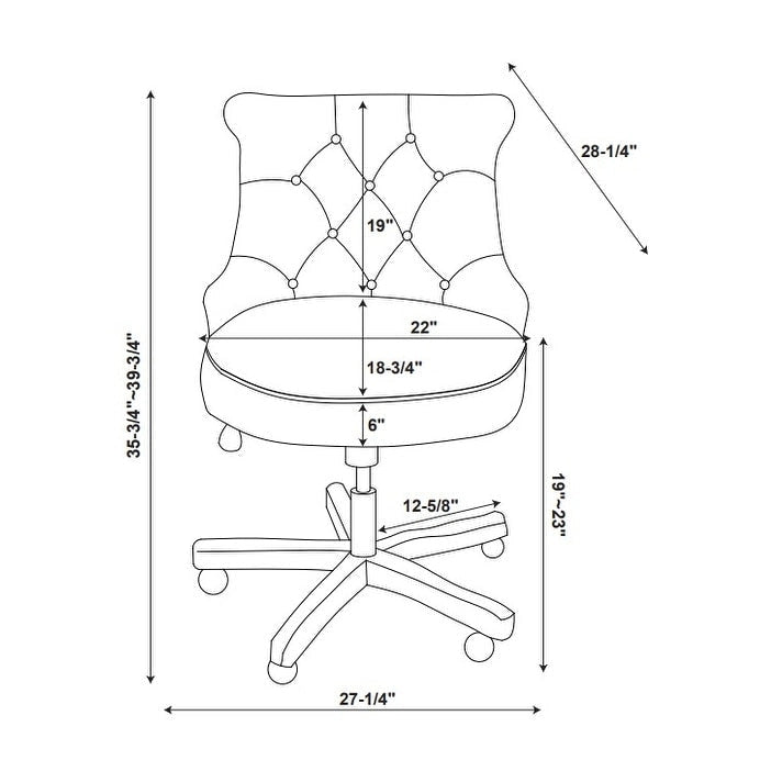 Chaise de bureau pivotante tapissée touffetée à pois bleus avec hauteur réglable