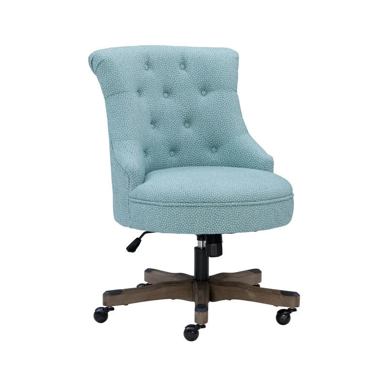 Chaise de bureau pivotante tapissée touffetée à pois bleus avec hauteur réglable