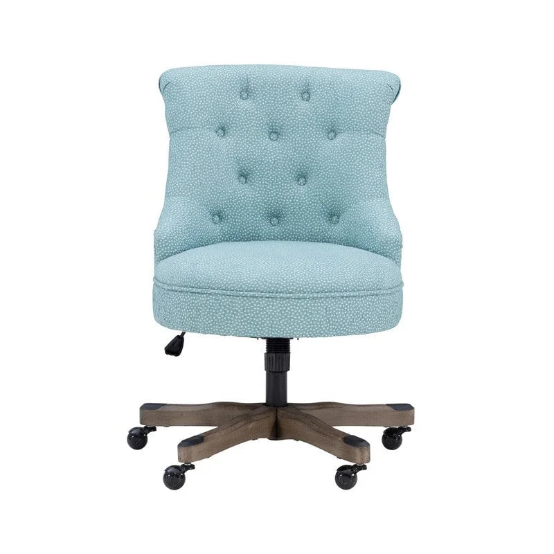 Chaise de bureau pivotante tapissée touffetée à pois bleus avec hauteur réglable
