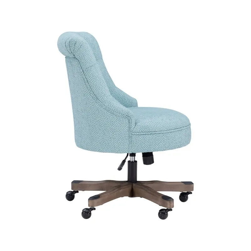 Chaise de bureau pivotante tapissée touffetée à pois bleus avec hauteur réglable