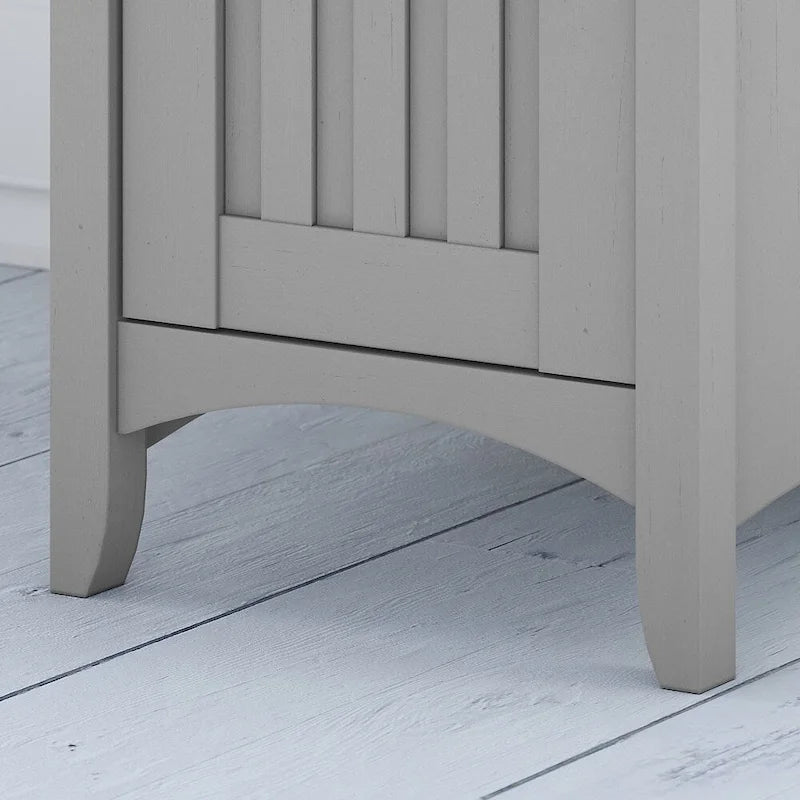 Bureau d'angle en L gris avec meuble de rangement et tiroir