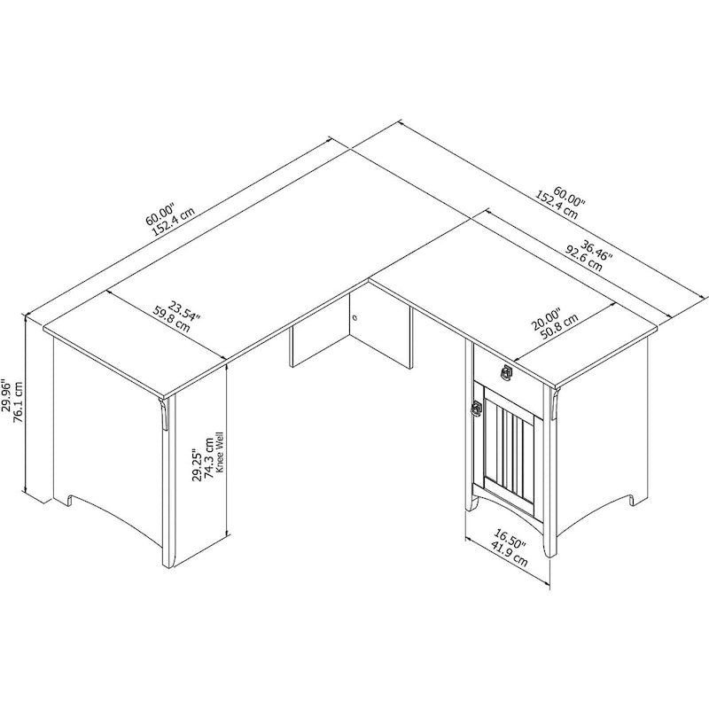 Bureau d'angle en L gris avec meuble de rangement et tiroir