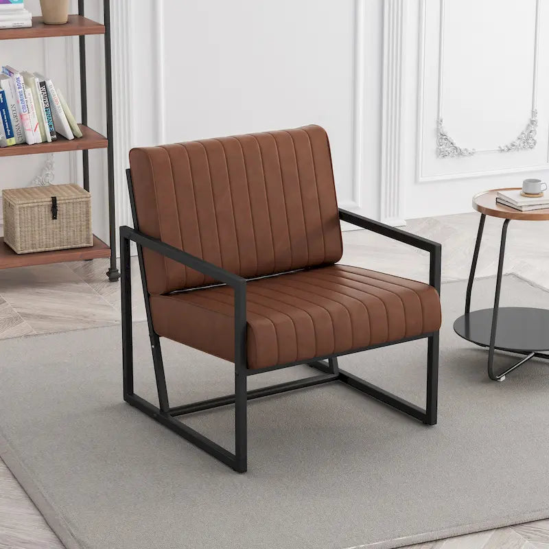 Fauteuil d'appoint moderne en cuir PU avec cadre en acier et coussin rembourré