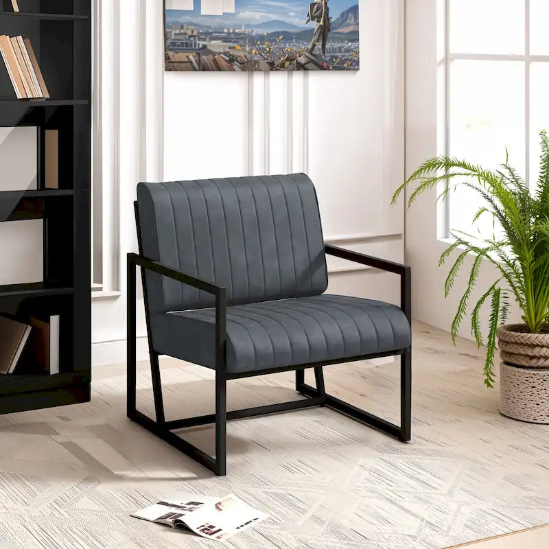 Fauteuil d'appoint moderne en cuir PU avec cadre en acier et coussin rembourré
