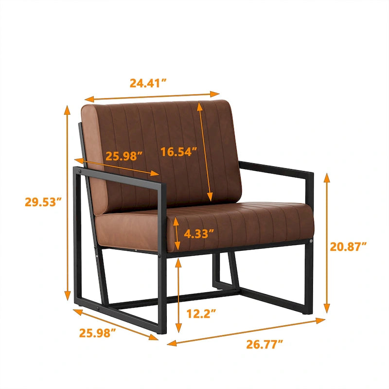 Fauteuil d'appoint moderne en cuir PU avec cadre en acier et coussin rembourré