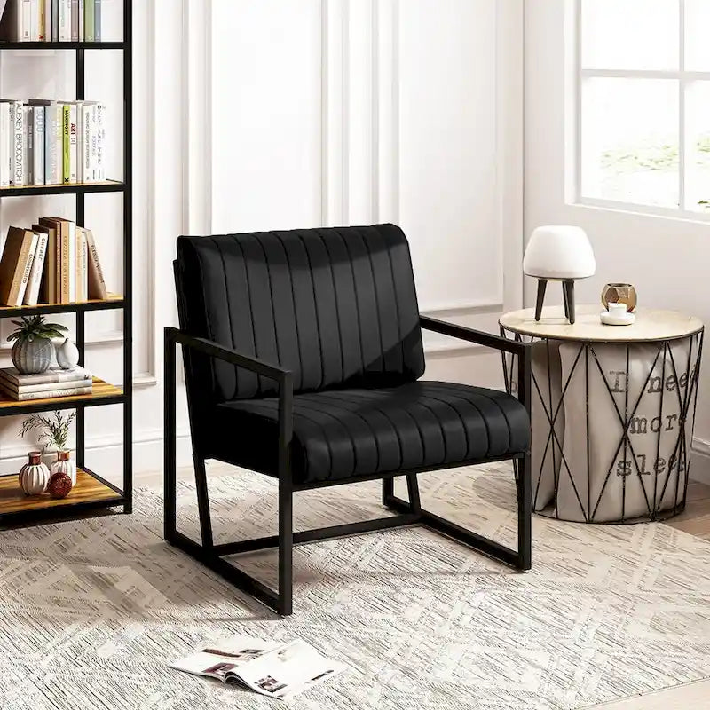 Fauteuil d'appoint moderne en cuir PU avec cadre en acier et coussin rembourré