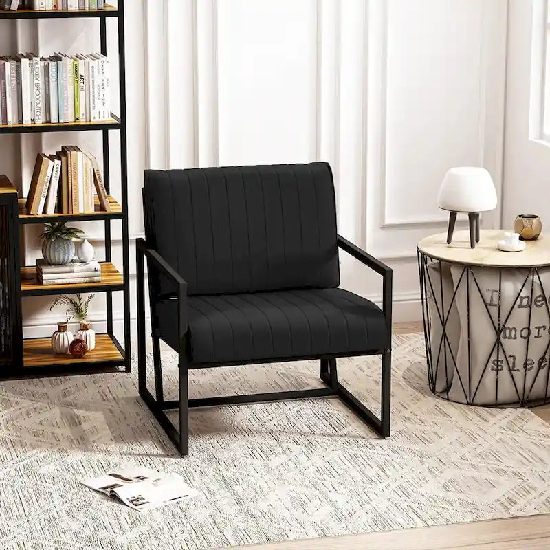 Fauteuil d'appoint moderne en cuir PU avec cadre en acier et coussin rembourré