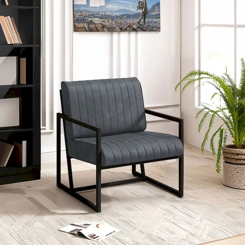 Fauteuil d'appoint moderne en cuir PU avec cadre en acier et coussin rembourré