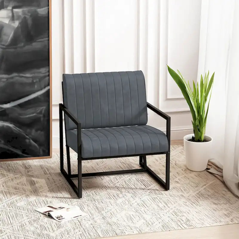 Fauteuil d'appoint moderne en cuir PU avec cadre en acier et coussin rembourré