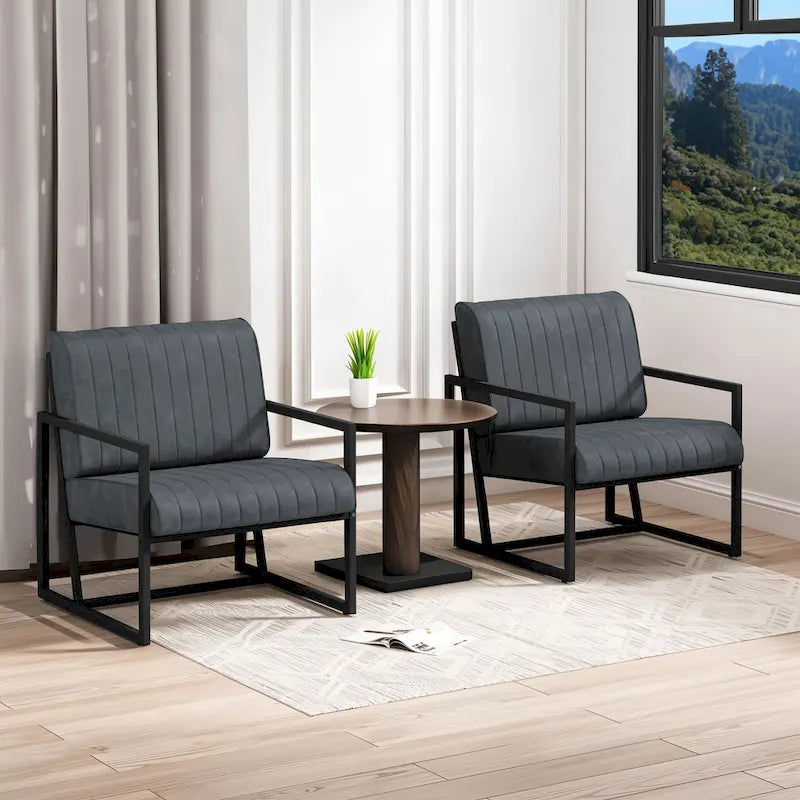 Fauteuil d'appoint moderne en cuir PU avec cadre en acier et coussin rembourré