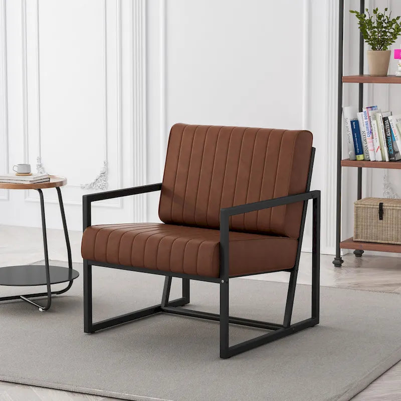 Fauteuil d'appoint moderne en cuir PU avec cadre en acier et coussin rembourré