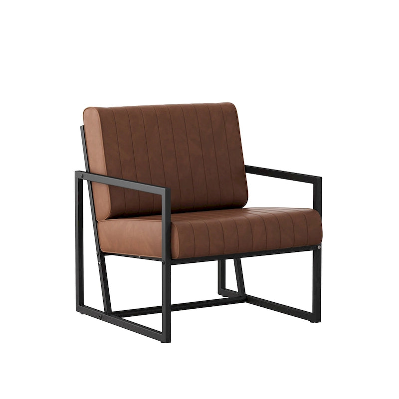 Fauteuil d'appoint moderne en cuir PU avec cadre en acier et coussin rembourré
