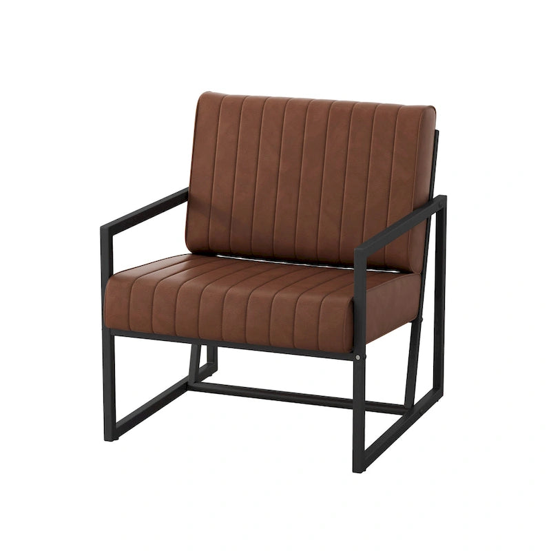 Fauteuil d'appoint moderne en cuir PU avec cadre en acier et coussin rembourré